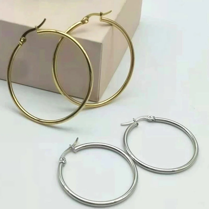10 Pieces Fashion Round Plating 201 Stainless Steel 18K Gold Plated Hoop Earrings