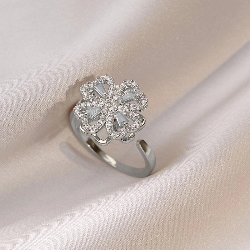 Casual Elegant Flower Copper Zircon Open Rings