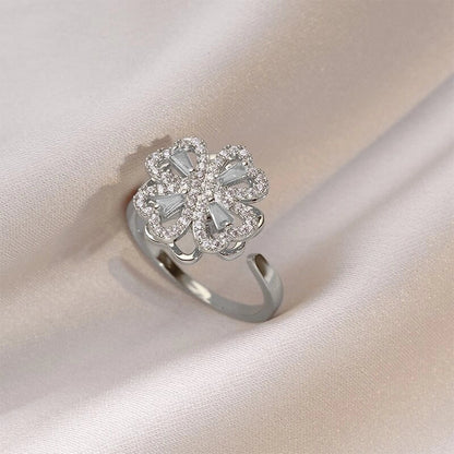 Casual Elegant Flower Copper Zircon Open Rings