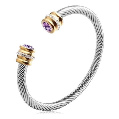 3 Pieces Minimalist Solid Color Stainless Steel Inlay Zircon Cuff Bracelets