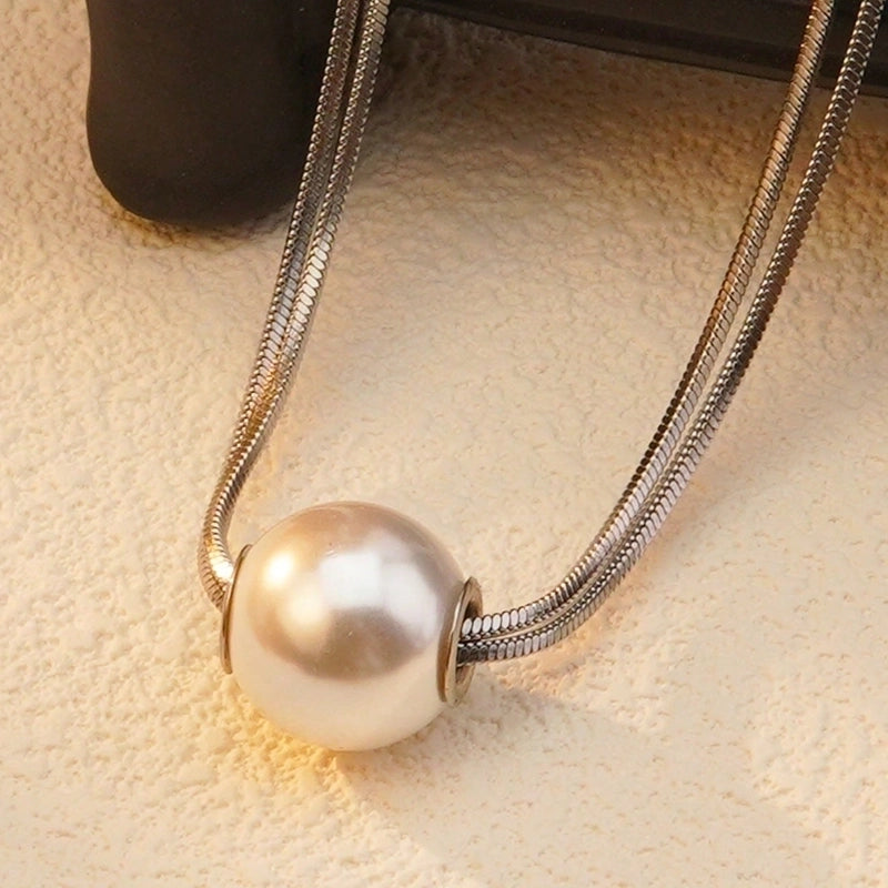 Elegant Luxurious Classic Style Ball 304 Stainless Steel 18K Gold Plated Pearl Necklace