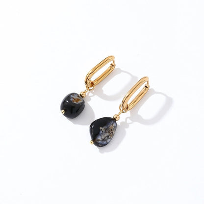 1 Pair Casual Retro French Style Oval Plating 304 Stainless Steel Natural Stone Gold Plated Drop Earrings