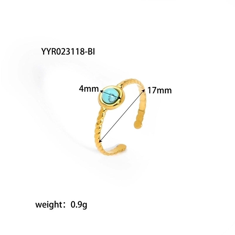 304 Stainless Steel 18K Gold Plated Retro Plating Inlay Water Droplets Turquoise Open Rings