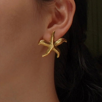 1 Pair Beach Streetwear Starfish 304 Stainless Steel Imitation Gold Ear Studs