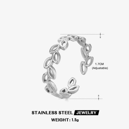 304 Stainless Steel 18K Gold Plated Minimalist Plating Leaves Open Rings