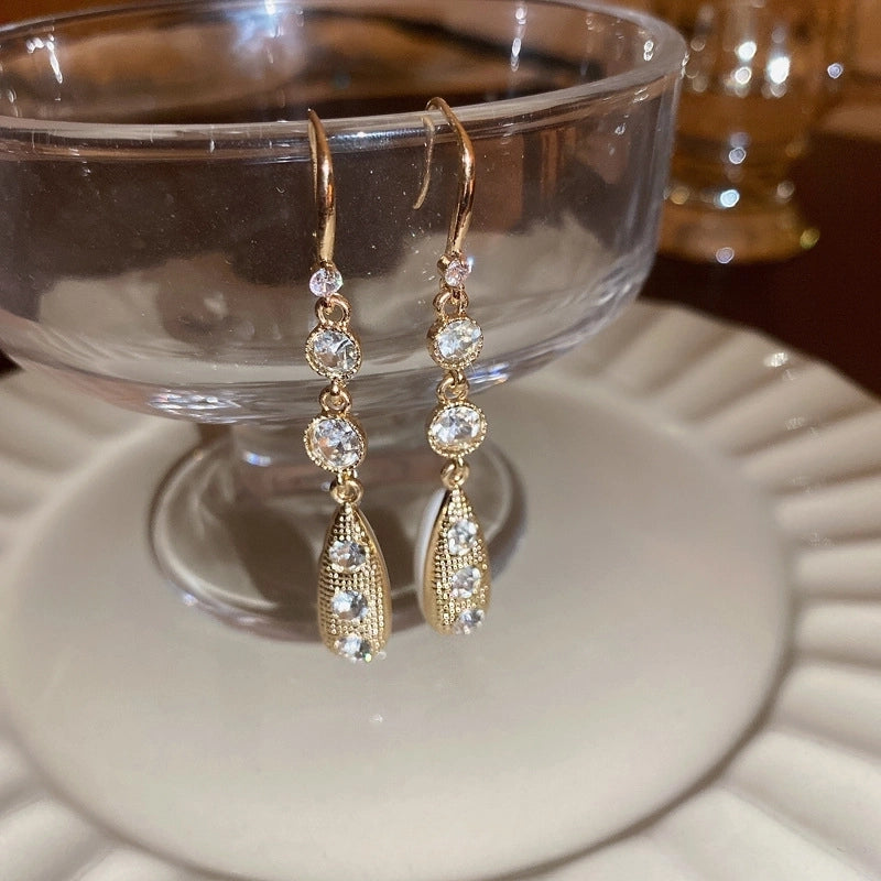 1 Pair Retro Color Block Heart Shape Pleated Inlay Copper Rhinestones Drop Earrings