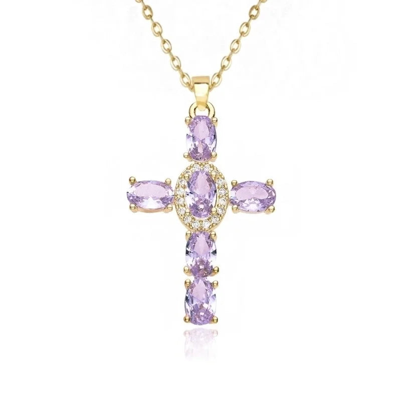 201 Stainless Steel Copper White Gold Plated Gold Plated Minimalist Classic Style Plating Inlay Cross Glass Zircon Pendant Necklace