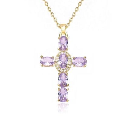 201 Stainless Steel Copper White Gold Plated Gold Plated Minimalist Classic Style Plating Inlay Cross Glass Zircon Pendant Necklace