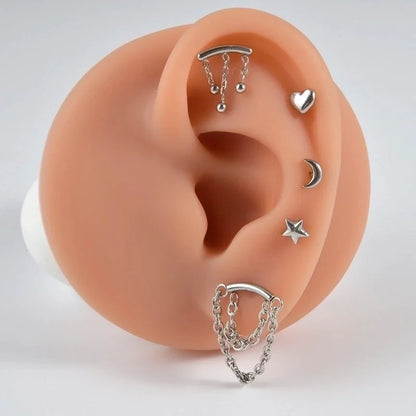 2 Pieces Lip Rings Casual Hawaiian Tropical Star Moon 304 Stainless Steel 18K Gold Plated Ear Cartilage Rings & Studs