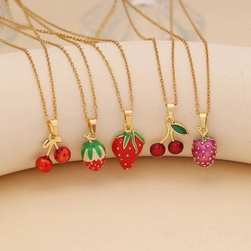 Cute Commute Fruit 304 Stainless Steel Copper Zircon 18K Gold Plated Inlay Pendant Necklace