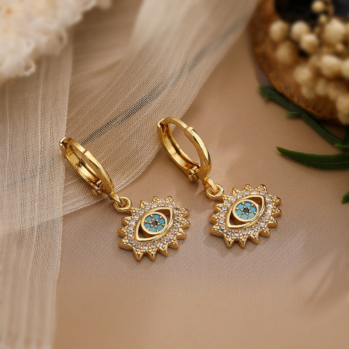 Minimalist Irregular Evil Eye Copper Inlay Jewelry Sets