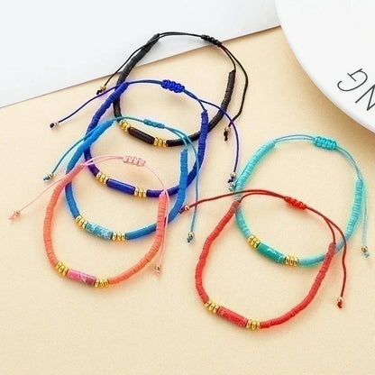 Minimalist Solid Color Natural Stone Rope Handmade Knitting Drawstring Bracelets