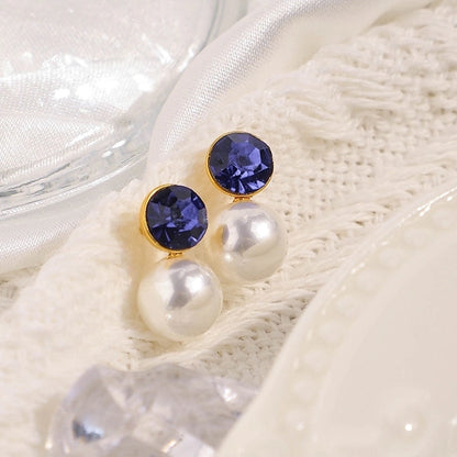 1 Pair Casual Sweet Minimalist Round Inlay 304 Stainless Steel Pearl Zircon 14K Gold Plated Ear Studs