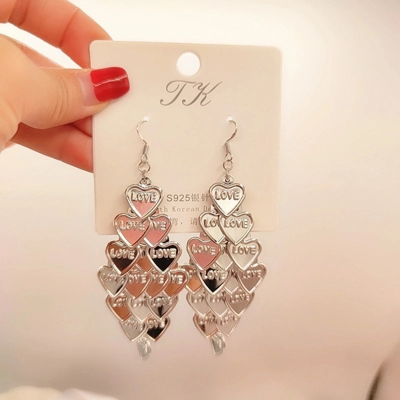 2 Pieces Elegant Star Tassel Heart Shape Inlay Alloy Artificial Pearls Rhinestones Glass Earrings