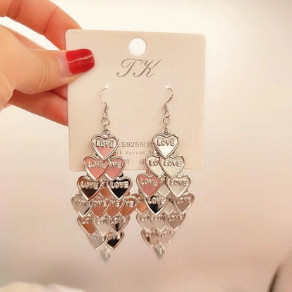 2 Pieces Elegant Star Tassel Heart Shape Inlay Alloy Artificial Pearls Rhinestones Glass Earrings