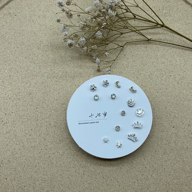 2 Pieces Minimalist Commute Geometric Inlay Copper Zircon Drop Earrings