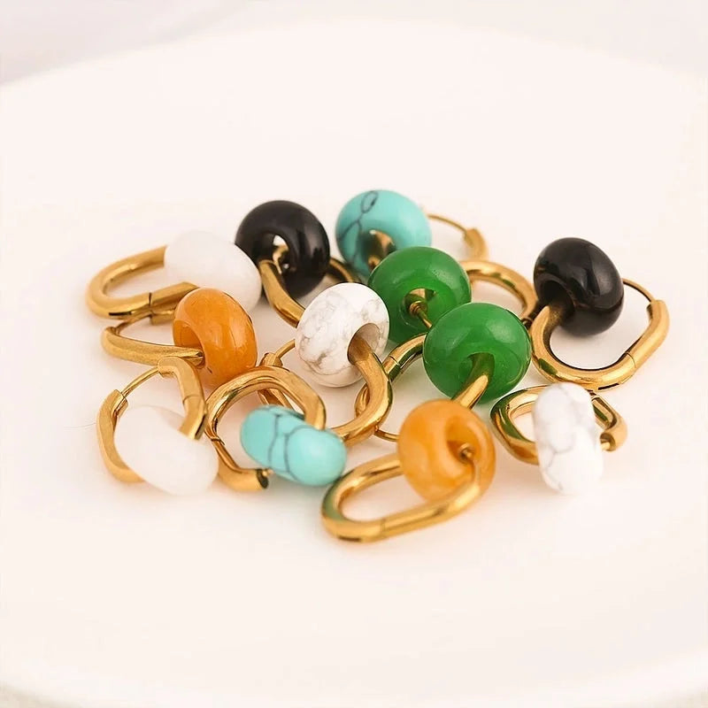 1 Pair Minimalist Geometric Plating 304 Stainless Steel Natural Stone Drop Earrings