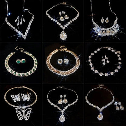 Explosions Zircon Diamond Geometric Necklace Earrings Suit Light Luxury Clavicle Chain High Sense Temperament Jewelry