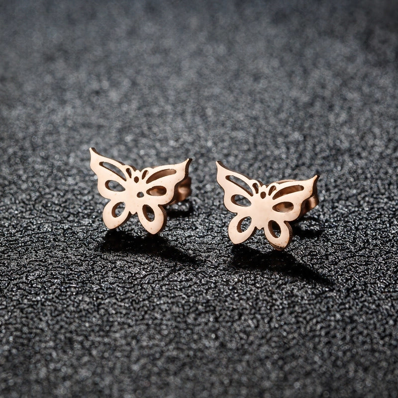 1 Pair Sweet Minimalist Artistic Heart Shape Butterfly Polishing 304 Stainless Steel 18K Gold Plated Ear Studs
