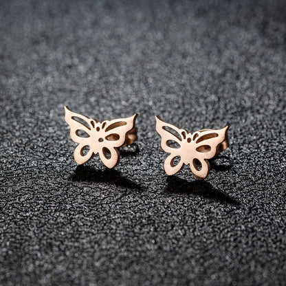 1 Pair Sweet Minimalist Artistic Heart Shape Butterfly Polishing 304 Stainless Steel 18K Gold Plated Ear Studs