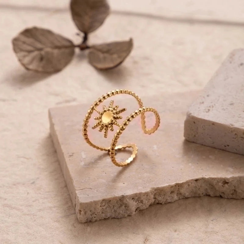 INS Style Minimalist Leaf Solid Color 304 Stainless Steel Plating Hollow Out Open Ring