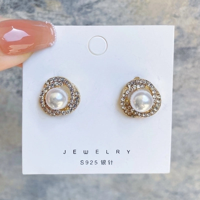 1 Pair Fashion Leaf Flower Bow Knot Imitation Pearl Alloy Rhinestones Earrings