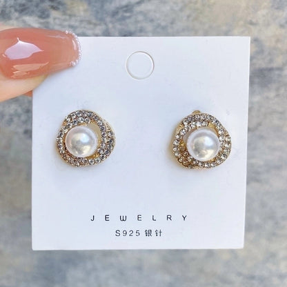 1 Pair Fashion Leaf Flower Bow Knot Imitation Pearl Alloy Rhinestones Earrings