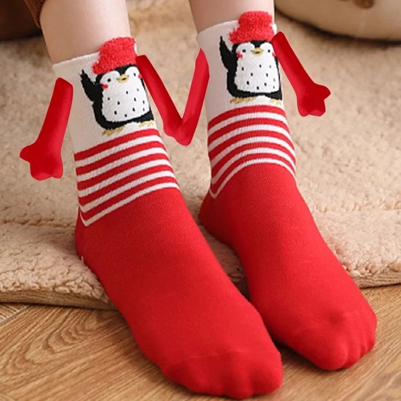 New Popular Christmas Socks Autumn And Winter Cotton Magnet Magnet Hand-holding Socks Mid-calf Length Socks In Stock