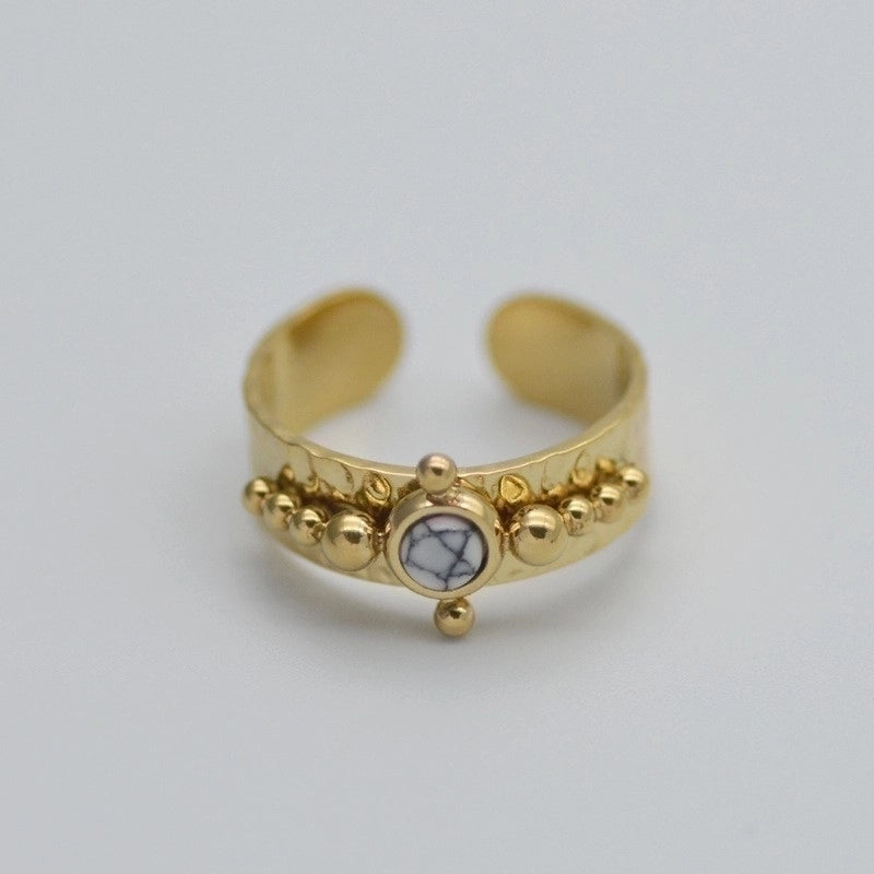 Fashion Geometric 304 Stainless Steel Natural Stone Shell 14K Gold Plated Plating Open Ring