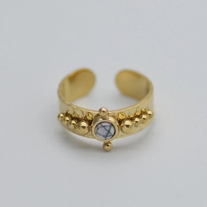 Fashion Geometric 304 Stainless Steel Natural Stone Shell 14K Gold Plated Plating Open Ring