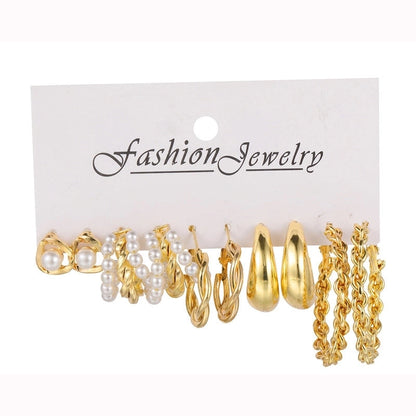 Retro Geometric Alloy Artificial Pearl Hoop Earrings 1 Set