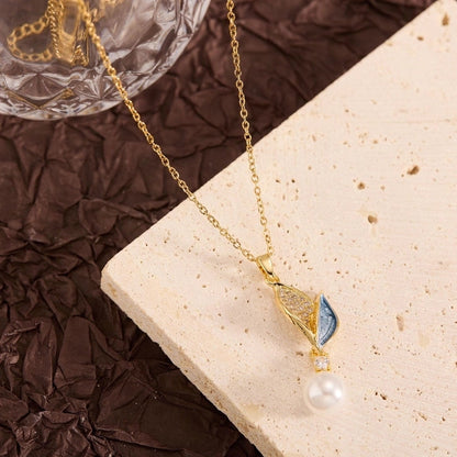 Titanium Steel Copper Leaf Heart Shape Pendant Necklace