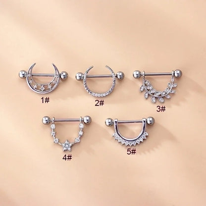 1 Piece Nipple Rings & Studs Fashion Leaf Star Moon 316L Stainless Steel Copper Plating Zircon