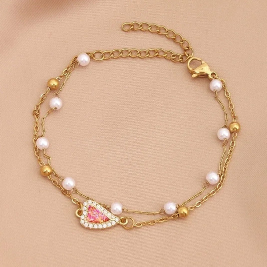 Vacation Heart Shape Stainless Steel Inlay Zircon Bracelets