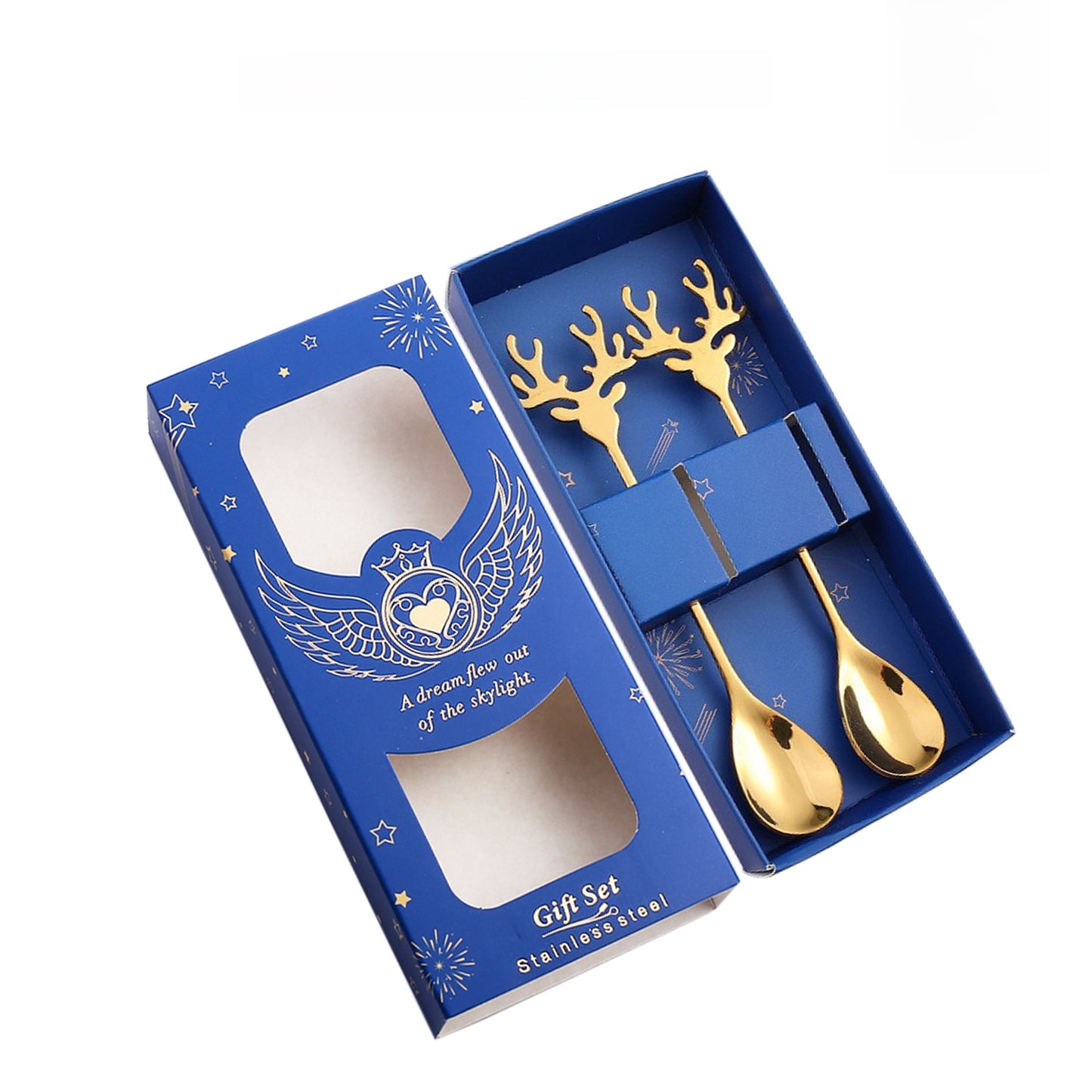 J304 Stainless Steel Elk Spoon And Fork Set Christmas Spoon And Fork Set Coffee Stirring Spoon Dessert Christmas Spoon