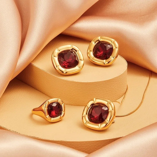 Luxurious Solid Color 316 Stainless Steel Zircon Jewelry Set