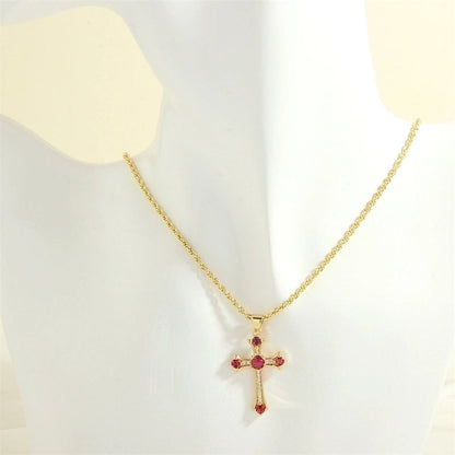Minimalist Cross Heart Shape Copper 18k Gold Plated Zircon Pendant Necklace In Bulk
