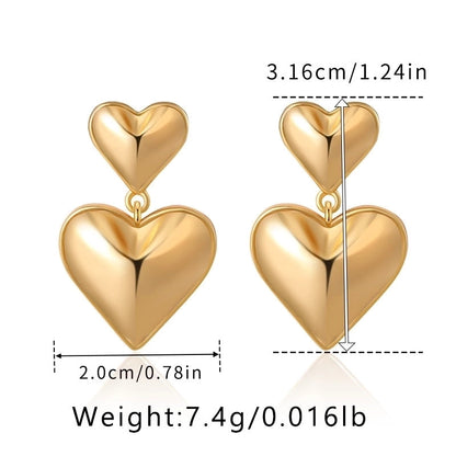 1 Piece Retro Vintage Style Modern Style Double Heart Circle Heart Shape Pleated Copper 18K Gold Plated Drop Earrings