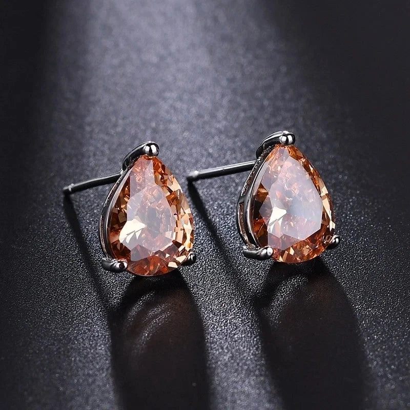1 Pair Minimalist Water Droplets Inlay Copper Zircon White Gold Plated Ear Studs