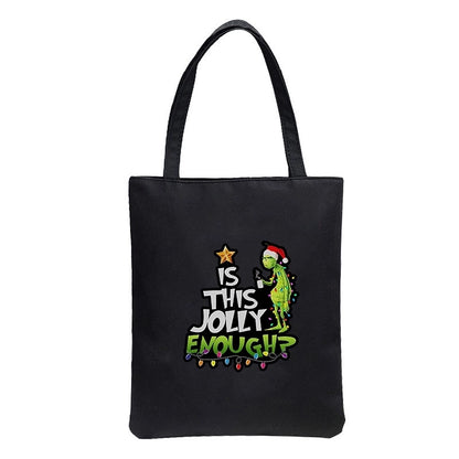 Christmas Peripheral Festival Handbag Canvas Bag Grinch Christmas Monster Printed Canvas Bag Book Bag