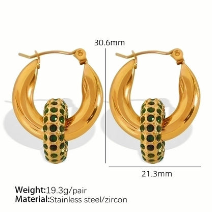 1 Pair Vintage Style C Shape Circle Inlay 304 Stainless Steel Titanium Steel Zircon 18K Gold Plated Earrings Ear Studs