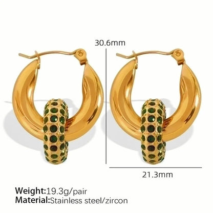 1 Pair Vintage Style C Shape Circle Inlay 304 Stainless Steel Titanium Steel Zircon 18K Gold Plated Earrings Ear Studs