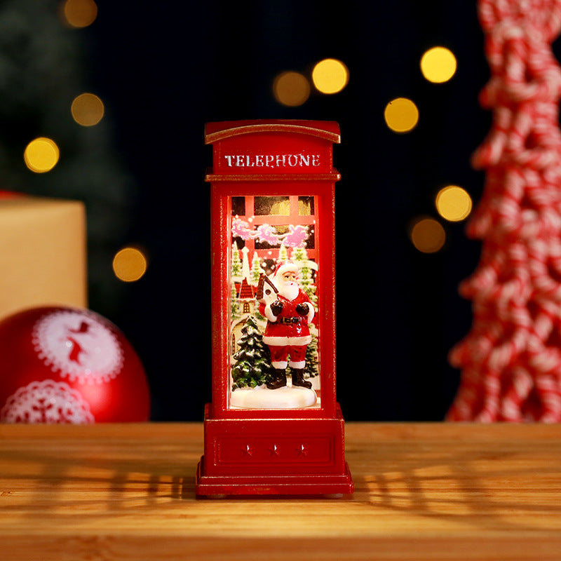 2 Pieces Christmas Light-up Water-filled Christmas Lantern Desktop Ornament Santa Claus Interior Scene Telephone Booth Gift
