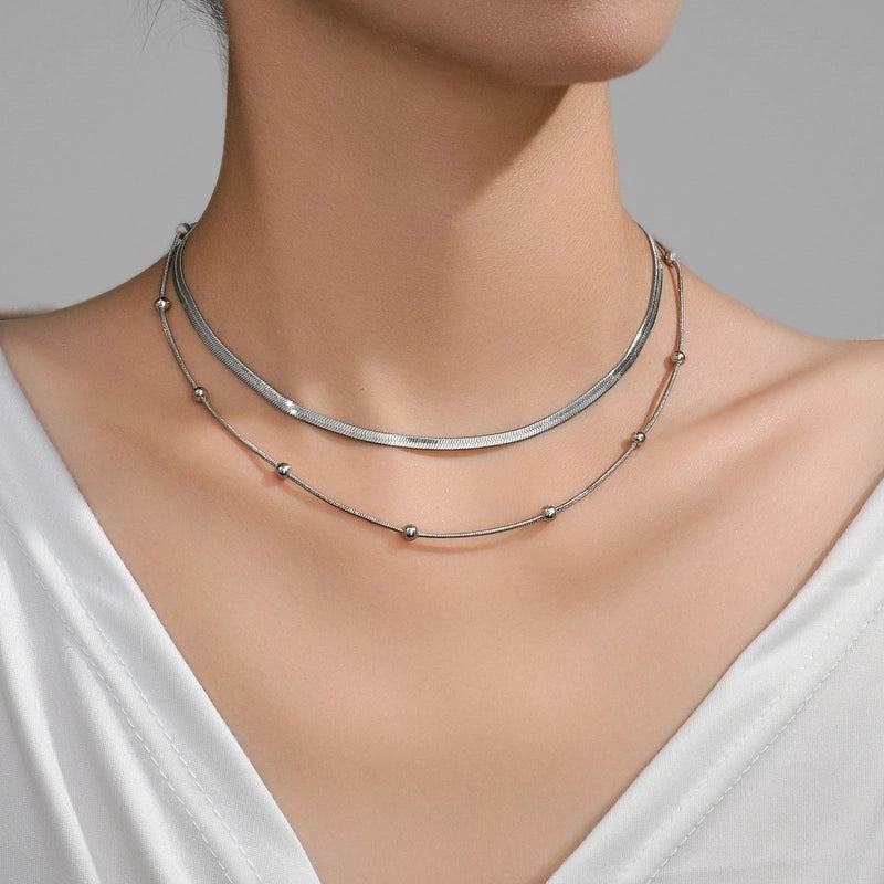 Double-Layer Choker Titanium Steel Necklace Three-Layer Blade Chain Snake Bones Chain Stainless Steel Jewelry Summer Non-Fading Female
