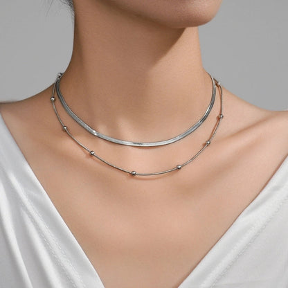 Double-Layer Choker Titanium Steel Necklace Three-Layer Blade Chain Snake Bones Chain Stainless Steel Jewelry Summer Non-Fading Female