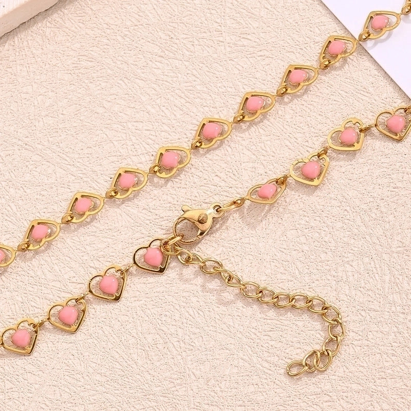 Sweet Minimalist Double Heart Heart Shape 304 Stainless Steel 18K Gold Plated Polishing Enamel Plating Necklace