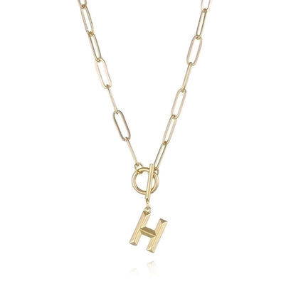 Copper Paperclip Chain Toggle Letter Pendant Necklace