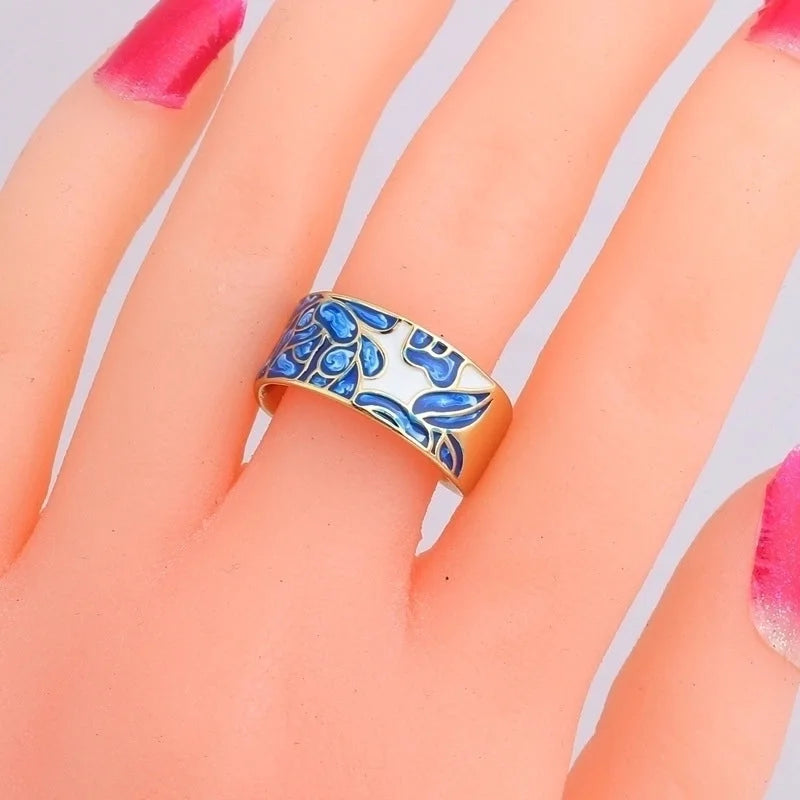 Retro Color Block Copper Open Ring Inlay Zircon Copper Rings