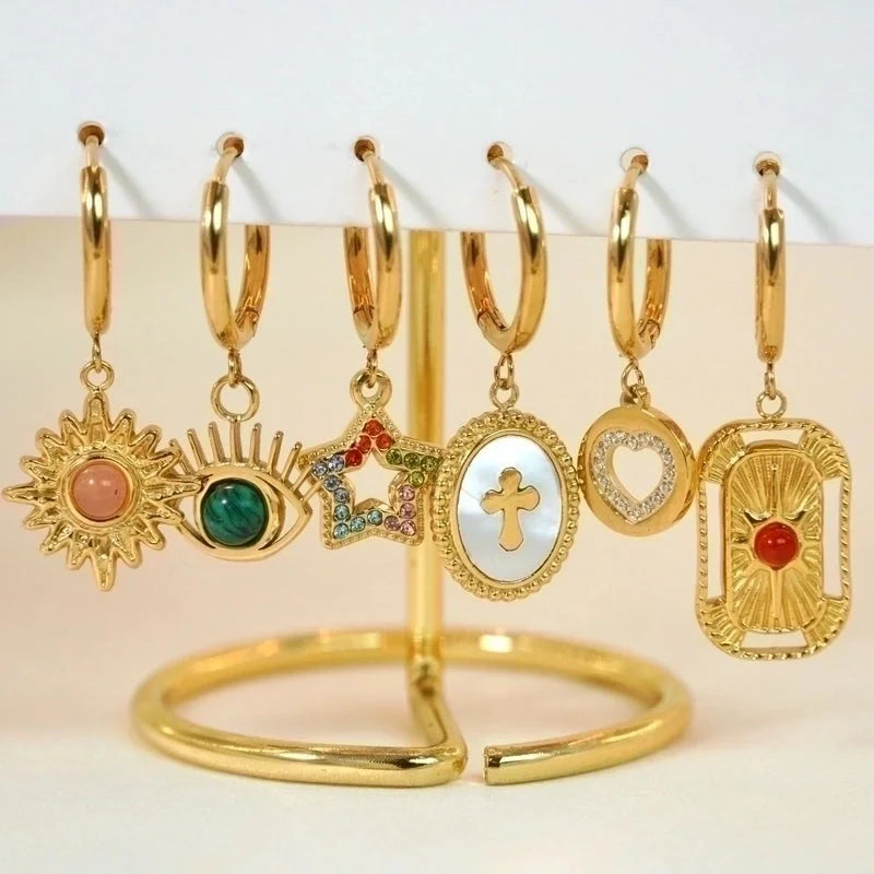 6 Pieces Minimalist Classic Style Solid Color Inlay 304 Stainless Steel Rhinestones Drop Earrings