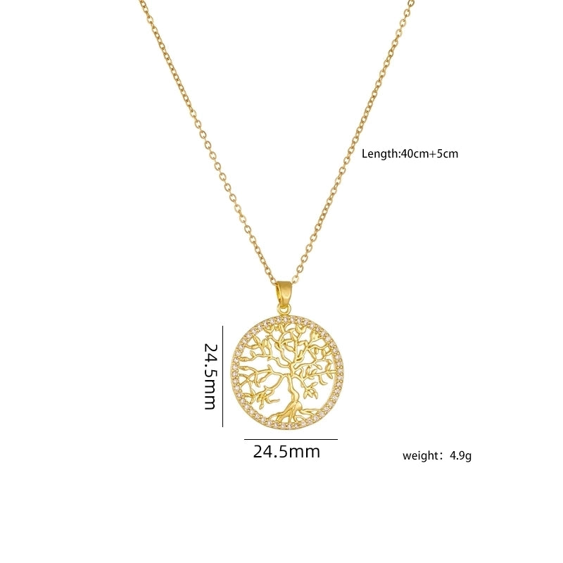 304 Stainless Steel Copper Heart Shape Life Tree Pendant Necklace